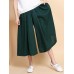 Women Wide Leg Solid Color Cotton Linen Elastic Waist Pants