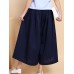 Women Wide Leg Solid Color Cotton Linen Elastic Waist Pants