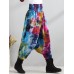 Retro Women Color-block Folk Style Elastic Waist Pants