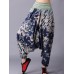 Retro Women Folk Style Print Elastic Waist Pants