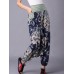 Retro Women Folk Style Print Elastic Waist Pants