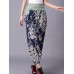 Retro Women Folk Style Print Elastic Waist Pants