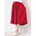 Wide Leg Women Pure Color Cotton Linen Elastic Waist Pants