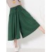 Wide Leg Women Pure Color Cotton Linen Elastic Waist Pants