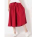 Wide Leg Women Pure Color Cotton Linen Elastic Waist Pants