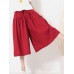 Wide Leg Women Pure Color Cotton Linen Elastic Waist Pants