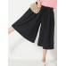 Wide Leg Women Pure Color Cotton Linen Elastic Waist Pants