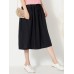 Wide Leg Women Pure Color Cotton Linen Elastic Waist Pants