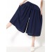 Wide Leg Women Pure Color Cotton Linen Elastic Waist Pants