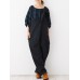 Women Japanese Style Cotton Linen Bow Shoulder Trouser Pants