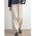 M-5XL Women Casual Loose Pure Color Elastic Waist Corduroy Pants