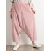 M-5XL Women Casual Loose Pure Color Elastic Waist Corduroy Pants