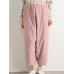 M-5XL Women Casual Loose Pure Color Elastic Waist Corduroy Pants