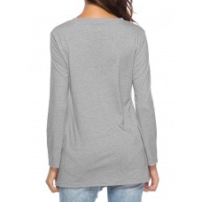 Women Long Sleeve Button Pure Color Irregular T-shirts