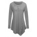 Women Long Sleeve Button Pure Color Irregular T-shirts