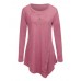 Women Long Sleeve Button Pure Color Irregular T-shirts