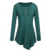 Women Long Sleeve Button Pure Color Irregular T-shirts