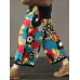 Women Floral Print Elastic Waist Thicken Cotton Vintage Pants