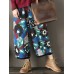 Women Floral Print Elastic Waist Thicken Cotton Vintage Pants