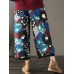 Women Floral Print Elastic Waist Thicken Cotton Vintage Pants