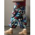 Women Floral Print Elastic Waist Thicken Cotton Vintage Pants