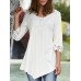 Women Lace Patchwork V-neck Irregular Hem T-shirts