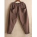 Vintage Women Elastic Waist Pockets Solid Color Harem Pants