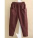 Vintage Women Elastic Waist Pockets Solid Color Harem Pants