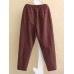 Vintage Women Elastic Waist Pockets Solid Color Harem Pants