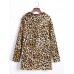 Women Long Sleeve Zipper Plush Retro Leopard Print Hooded Coats