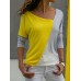 Women Casual Round Neck Splicing Color Long Sleeve T-shirts