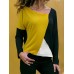 Women Casual Round Neck Splicing Color Long Sleeve T-shirts