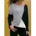 Women Casual Round Neck Splicing Color Long Sleeve T-shirts