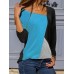 Women Casual Round Neck Splicing Color Long Sleeve T-shirts