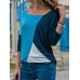 Women Casual Round Neck Splicing Color Long Sleeve T-shirts