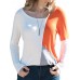 Women Casual Round Neck Splicing Color Long Sleeve T-shirts