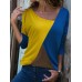 Women Casual Round Neck Splicing Color Long Sleeve T-shirts