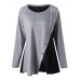 Women Casual Button O-neck Patchwork Long Sleeve T-shirts