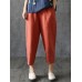 Women Casual Solid Elastic Waist Cotton Harem Pants