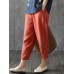 Women Casual Solid Elastic Waist Cotton Harem Pants