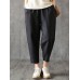 Women Casual Solid Elastic Waist Cotton Harem Pants