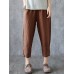 Women Casual Solid Elastic Waist Cotton Harem Pants