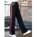 Women Casual High Drawstring Waist Stripe Patchwork Pants