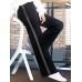 Women Casual High Drawstring Waist Stripe Patchwork Pants