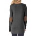 Women Long Sleeve Round Neck Button Side Loose Casual T-shirts