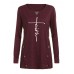 Women Long Sleeve Round Neck Button Side Loose Casual T-shirts