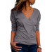 Casual Women V-neck Long Sleeve Pleated T-shirts