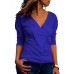 Casual Women V-neck Long Sleeve Pleated T-shirts