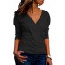 Casual Women V-neck Long Sleeve Pleated T-shirts