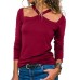 Women Halter Long Sleeve Solid Color Casual T-shirts